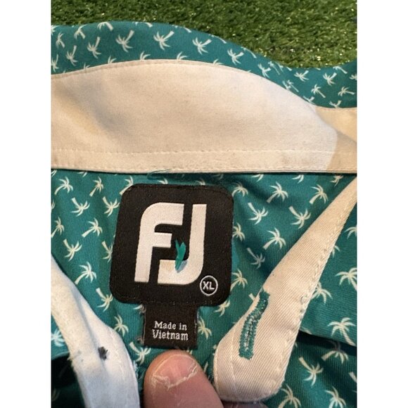 Footjoy polo mens XL green white lightweight breathable palm tree stretch K - Picture 3 of 13